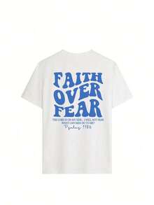 180g Faith Over Fear Christian Graphic-Shirt |   Women's Casual Vacation Bible Verse Tee |   Summer Round Neck Short Sleeve Top Summer-Shirt Women Casual Loose Top Letter Print Tee - 白2 - 查看 4