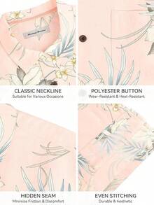 Men's Hawaiian Floral Shirts Silk And Linen Button Down Casual Tropical Holiday Beach Shirtshalloween - Hồng - Xem 9