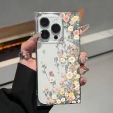 Funda con diseño de cubos florales, compatible con phone 12, 13 Pro, 14, 15, 16 Pro Max/Plus. Funda protectora transparente con ángulo recto y orificio grande, con textura de alta calidad, ideal para mujeres en días primaverales. - transparente - Ver 1