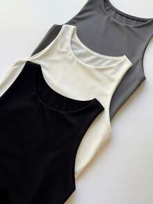 Bori Women's Bodysuit Kit Bory Tank Top Leotard Versatile Casual Closed Back Second Skin Fashionista Basic Work Church Office Gift Party Birthday Various Colors - 黑白灰 - 查看 1