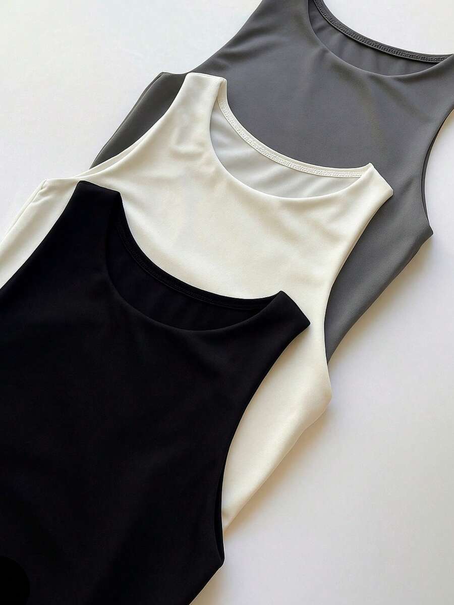 Bori Women's Bodysuit Kit Bory Tank Top Leotard Versatile Casual Closed Back Second Skin Fashionista Basic Work Church Office Gift Party Birthday Various Colors - 黑白灰 - 查看 1