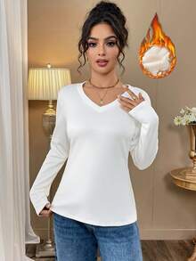 Women's Long-Sleeved Shirt V-Neck Basic Top Lightweight Bottoming Slim Top