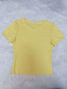 Solid Ruched Ribbed T-Shirt - Hellgelb - Übersicht 2