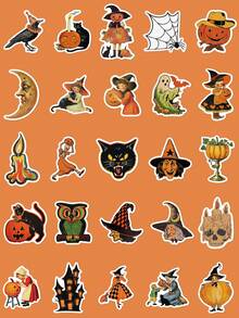 [Halloween Limited Edition]52PCS Halloween Decorative Stickers, Including Ghosts, Pumpkin Heads, Skeletons, Etc. A Practical Halloween Gift, Suitable For Decorating Phone Cases, Notebooks, Laptops, Diaries, Water Cups, Etc.