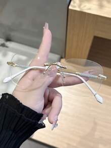 1副女士极简星空透明无框眼镜，大框眼镜，打造裸妆效果 - 無色 - 查看 8