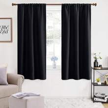 Cortinas Blackout para Recamara con Aislamiento Térmico, Cortinas para Sala 100% Poliéster Tela, Reducción de Ruido, Suave Cortinas con Bolsillo para Barra, 2 Paneles, 132 x 213.3 cm - Negro - Ver 13
