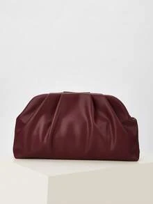 Ví cầm tay cổ điển màu trơn có khóa kéo, túi xách đa năng dung tích lớn, túi da PU thời trang, phù hợp cho nữ, thích hợp cho đám cưới, tiệc tùng, dạ hội, các sự kiện buổi tối. - Màu Đỏ Sâu - Xem 2