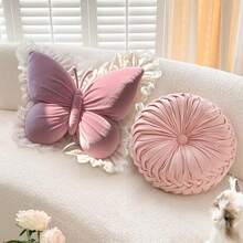 1pc Velvet Pink Butterfly Throw Pillow, Soft Filled Cushion, Suitable For Sofa And Bedding Decor, Perfect Gift For Valentine's Day, Wedding, Anniversary, Birthday, Wedding Favor, Wedding Decoration, Autumn Harvest Romantic Decor, Halloween, Christmas Decoration - Pink Ribbon - View 4