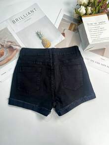 Women's Distressed Loose Retro Style Pocket Denim Shorts - Black - View 7