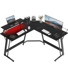 DEVOKO L Shaped Gaming Desk, Computer Desk With Moniter Stand, LED Light, Home Office PC Table Workstation - Black - View 1
