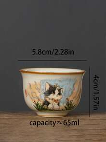 1/2件中国汝窑可爱猫咪茶杯，坐猫图案外沿小圆杯，个人马克杯，小容量水杯，适合农历新年送礼，拜访亲朋好友，茶友收藏 - 彩色 - 查看 7