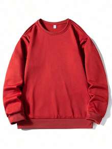 Christmas Outfit Womenchristmas Outfit WomenMen's Solid Color Pullover Sweatshirt, Casual Everyday Wear, For FallLoose And Comfortablewomen Winter Clotheswinter Clothes For Women - Red - View 3