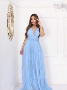 Women's Dress For Bridesmaid, Graduation, Wedding, Guest - 淺藍色 - 查看 1