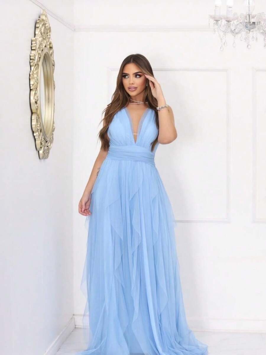 Women's Dress For Bridesmaid, Graduation, Wedding, Guest - 淺藍色 - 查看 1