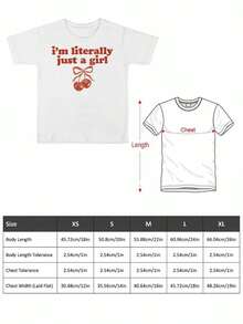 I'm Literally Just A Girl Slogan Graphic Tee For Women, Casual Style Short Sleeve Round Neck Top With Cute Cherry Pattern, Comfortable Everyday Wear, Available In Multiple Sizes - trắng - Xem 3