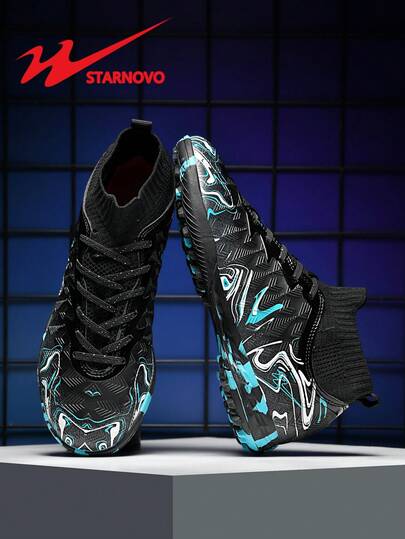 STARNOVO Chaussures de football officielles Shuangxing, chaussures de football sportives montantes à la mode pour hommes, semelle en caoutchouc camouflage, cheville élastique tricotée élégante, assortiment de couleurs riches, convient pour l'entraînement et les matchs de football à 5 pour les jeunes, ainsi que pour les déplacements quotidiens. (Note : Il s'agit d'une taille standard, nous recommandons de commander 1 taille plus petite pour les pieds fins et 1 taille plus grande pour les pieds larges)