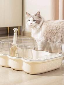 Arenero Grande Semiabierto para Gatos Diseño Antisalpicaduras con Pala Incluida, Fácil Limpieza, Resistente y Ligero, Dimensiones 41cm Ideal para Mascotas - Rosa - Ver 3