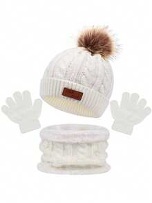 3 件套儿童针织帽、围巾和手套套装，秋冬保暖绒球婴儿 Y2K 风格帽子、围巾和手套 3 件套，非常适合送礼和日常使用 - 3Pcs - 查看 6