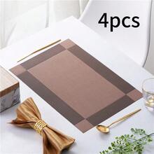 2/4/6pcs Gold/Silver Placemats, Heat-Resistant Non-Slip Washable PVC Table Mats, Easy Clean Woven Vinyl Dinner Mats For Kitchen Dining Table