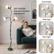 (Feed Bulbs*3 )American Retro Garden Flower Floor Lamp, Net Red Creative LED Lights Floor Lamp, Style Atmosphere, Sweet, Elegant, Suitable For Bedroom, Living Room, Office, Studio Floor Lamp - 查看 7