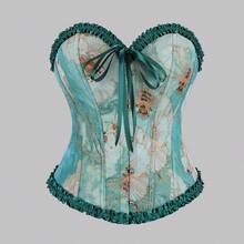 1pc Women's Unique Tight-Fitting Bralette, Green Bee Jacquard Underwire Bustier With Lace Trim, Back Tie Front Button Closure, Casual Summer Vacation Wear - Green - View 10