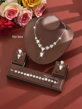 1 套全水钻爪链花耳环项链手链首饰套装，女士婚礼派对配饰，适合节日和礼物