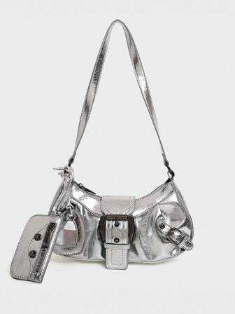 复古包 1PC Y2K 哥特式时尚铆钉装饰复古块装饰女士单肩包可调节，适合日常旅行，小众设计，蒸汽朋克，哥特，女士包，酷女孩街头服饰，非常适合音乐节，音乐会，摇滚风格女士包