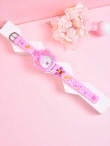 3D立体柔软硅胶表带石英表，带旋转秒针和蝴蝶图案，创意礼物，适合女孩佩戴 - 粉色 - 查看 6