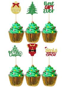 12 PCS Christmas Santa Cupcake Toppers Glitter My First Christmas Cupcake Picks Merry Christmas Tree Cake Decorations For Gender Reveal Birthday Party Supplies Christmas Christmas Decorations Christmas Pajamas Christmas Gifts Christmas Decor