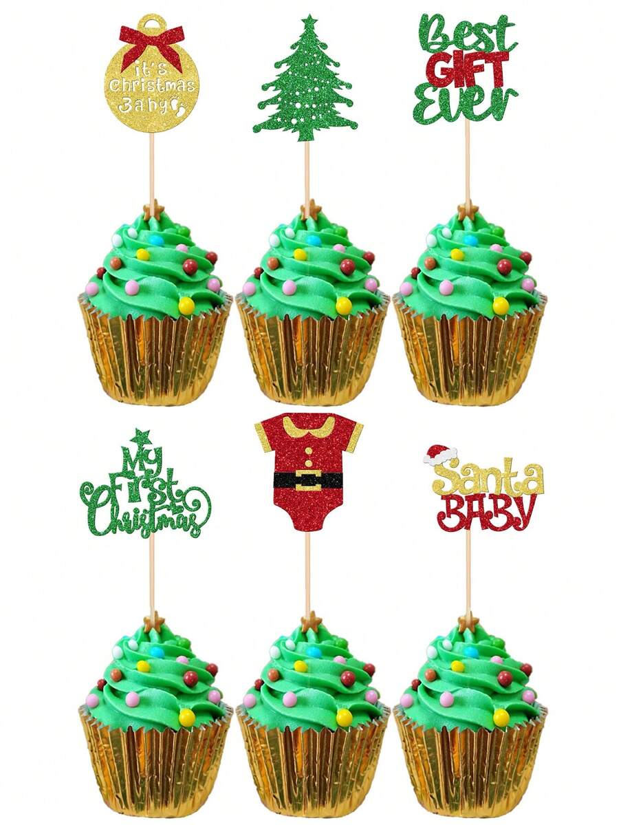 12 PCS Christmas Santa Cupcake Toppers Glitter My First Christmas Cupcake Picks Merry Christmas Tree Cake Decorations For Gender Reveal Birthday Party Supplies Christmas Christmas Decorations Christmas Pajamas Christmas Gifts Christmas Decor