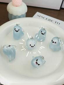6pcs ABS Material Cute Halloween Jelly Ghost Keychains - 3D Cartoon Luminous Elf Pendant - Couples & Friends Backpack Accessories - Halloween Small Gifts