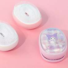 Bàn chải tóc cầm tay Kuromi "Không rối" với đầu lông tròn + miếng đệm đàn hồi, chải tóc mượt mà, giảm thiểu hư tổn cho tóc (1 cái) - Màu tím - Xem 4