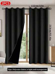 2pcs Blackout Curtains With Thermal Insulation Lining, Lightweight Polyester Fabric, Top Grommet Design, Suitable For Living Room, Bedroom, Kitchen, Bathroom, Home Decor