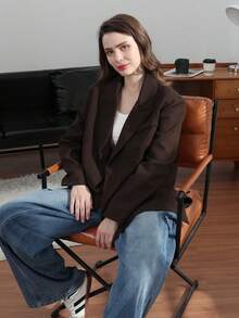 Áo khoác blazer nữ màu nâu có thắt lưng, thời trang và thanh lịch, phù hợp cho mùa xuân/hè, đi làm, công sở, đa năng, thích hợp cho mọi mùa. - màu nâu - Xem 4