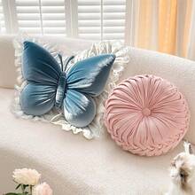 1 chiếc gối ném hình bướm nhung màu hồng, đệm mềm mại, thích hợp cho ghế sofa và bộ đồ giường, quà tặng hoàn hảo cho ngày lễ tình nhân, đám cưới, kỷ niệm, sinh nhật, quà tặng đám cưới, trang trí đám cưới, trang trí lãng mạn mùa thu, Halloween, trang trí Giáng sinh - Dải ruy băng màu xanh - Xem 3