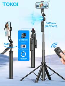 TOKQI 自动人脸追踪自拍杆三脚架，可伸缩铝合金智能手机支架，360°旋转手机支架，蓝牙遥控自拍杆，兼容安卓和iOS手机