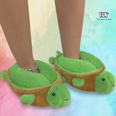 Autumn/Winter, Spring Festival New Cartoon Cotton Slippers, Halloween, Christmas Gift, Women Cute Plush Warm Comfortable Lightweight Non-Slip Thick Sole Home Party Couple Funny Soft Turtle Heel Indoor Warm Winter Shoes