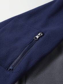 AOMDOTB Plus Size Loose Sherpa Sweatshirt, Casual Outdoor Warm Jacket, Half-Zip Fleece Pullover - Blue - View 8