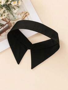 1pc Women's New Style Black Fashionable Decorative Chiffon False Collar Shirt, Detachable Bow Tie Accessories Women - 黑色 - 查看 5
