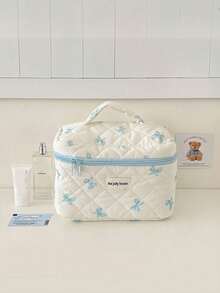 1个韩版女士格子蝴蝶结化妆包，大容量旅行化妆品收纳包，必备礼品，可收纳化妆品、洗漱用品、配饰，亦可作房间装饰、包包、梳妆台用品、储物包。