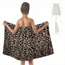 2 件柔软豹纹浴巾 - 速干毛巾，可机洗，现代风格，黑白猫咪和粉色心形图案，非常适合家庭浴室装饰，浴巾 | 超柔软面料，万圣节礼物，节日礼物，浴巾，送给自己、朋友和家人的礼物 - 彩色 - 查看 3