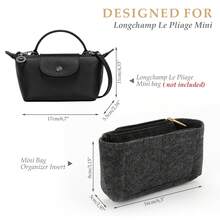 Organizador de minibolsos Lo1ngchamp Le Pliage, pequeño organizador de fieltro, ideal para bolsos pequeños, con bolsillos multifuncionales. - Gris - Ver 2