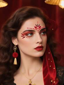 1sheet Red Face Gem Stickers, Acrylic Gems Tattoo Stickers, Self-Adhesive Rhinestone Sticker For Party, Club,Halloween, Festival Face Decorations