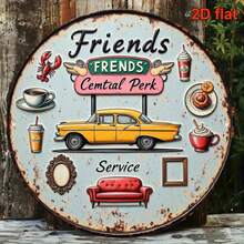 A 2D Flat 8*8inch Round Aluminum Sign Showcasing Retro Decoration Related To The TV Series "Friends" Café. It's A Classic Central Café Theme Decoration, Perfect For Decorating Living Rooms, Bedrooms, Kitchens, Restaurants, Bars, And Cafes. Wall Decoration With A Total Of 191 Characters For Room Decor,Christmas Decrotions>Table Runner,Christmas Decrotions>Table Runner,Birthday Decarations