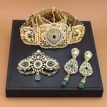 1 Set Elegante di Gioielli Medio Orientali Marocchini per Donna, Composto da Cintura in Vita, Orecchini e Spilla, Ciondolo a Goccia, Strass Colorati Intarsiati, Motivo Floreale Arabo Cavo, Adatto per Matrimoni Tradizionali e Festività