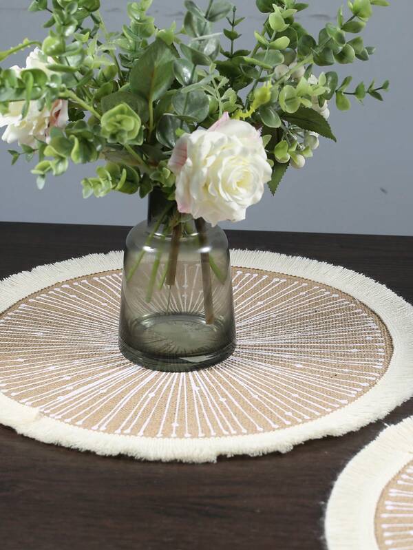 1-8 قطعة مجموعة من الحصير المطبوع بالخيوط المزخرفة بالشرابات الدائرية قطر 15 بوصة، مناسبة للأعراس والحفلات والتجمعات