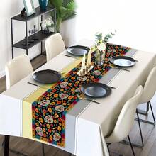 1pc Mexican Style Skull Table Runner, 13x72 Inches, Mexican Carnival Party Table Runner, Suitable For Day Of The Dead, Halloween Party Supplies, Restaurant And Home Decor, Holiday Dining Table Decoration - Multicolor - View 5