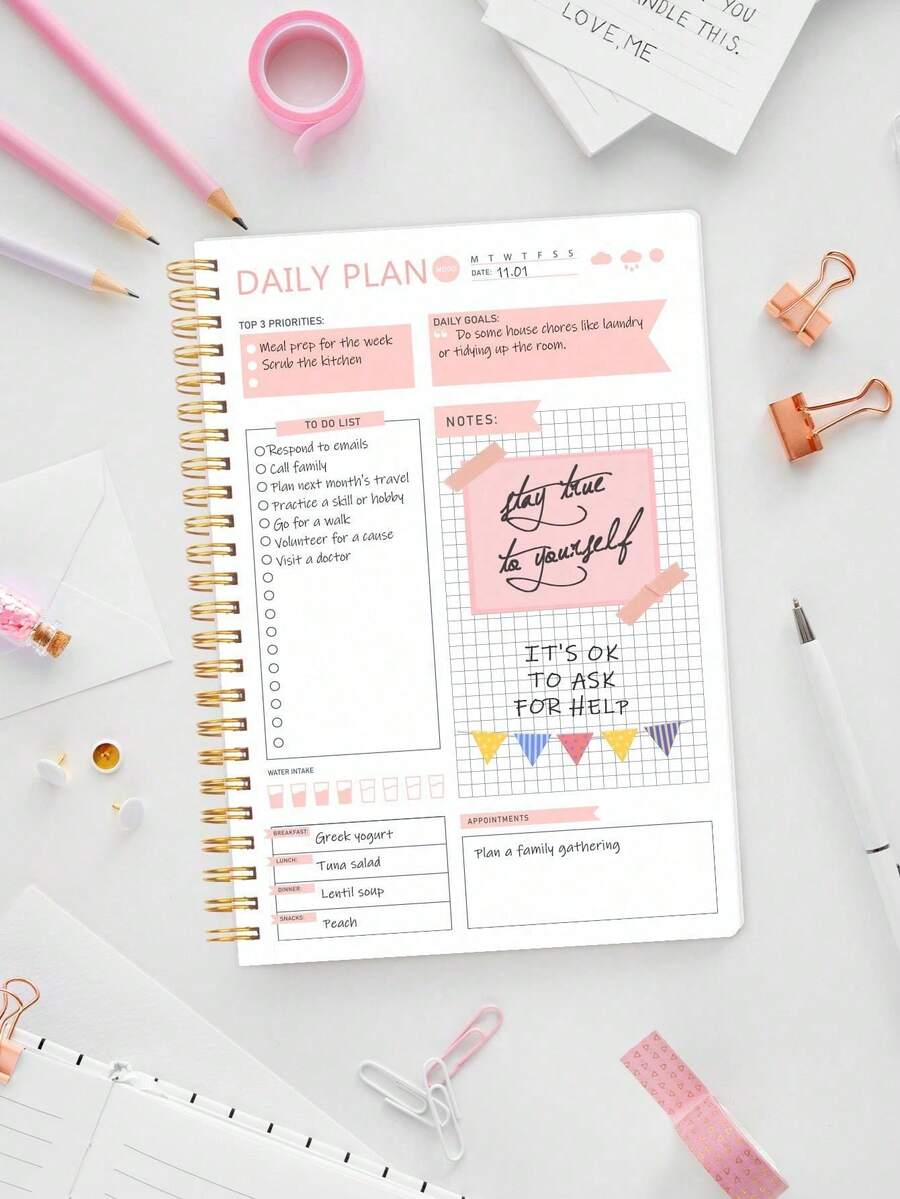 Trees 1 Undated Daily To-Do List Planner - Pink - View 1