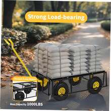 Heavy-Duty Mesh Steel Garden Cart (900 Lbs Capacity) – Folding Utility Cart With Removable Sidewalls, 10-Inch Tires & ATV/Tractor Handle (Black-Yellow) - Màu vàng - Xem 3