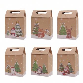 30 件/包圣诞节印花牛皮纸饼干、糖果、巧克力包装盒、圣诞快乐节日派对烘焙礼品盒（6 种混合图案）圣诞节圣诞装饰品圣诞睡衣圣诞礼物圣诞装饰